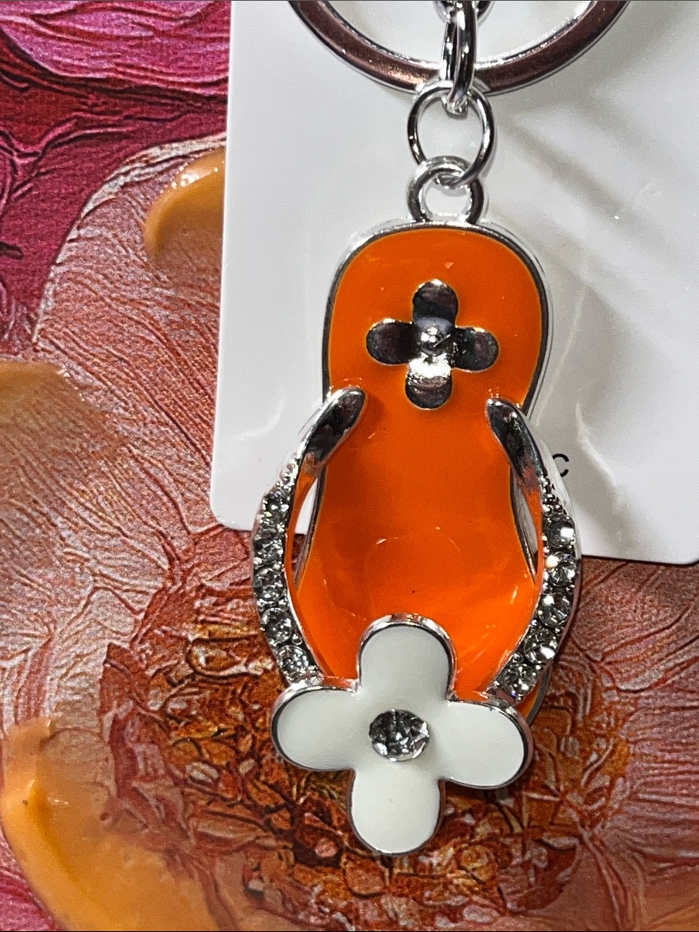 Orange and White Enamel Flip-Flop Keychain